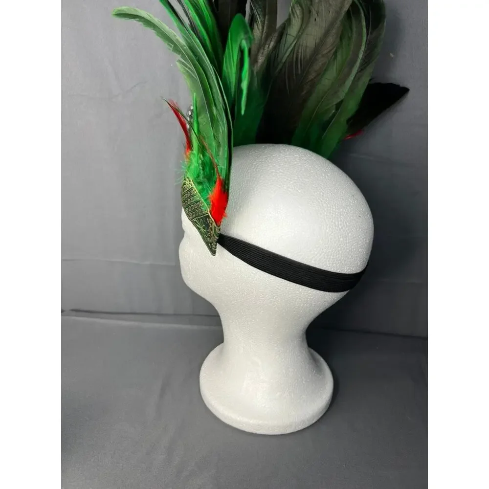Indian Red and Green Feather Headband One Size NIP